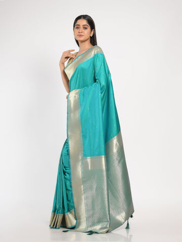 KAVVYA Sea Green Soft & Lightweight Mulberry Silk Weaving Saree In Golden Zari Weaving Solid Border Gorgeous Palla - KAVVYA 