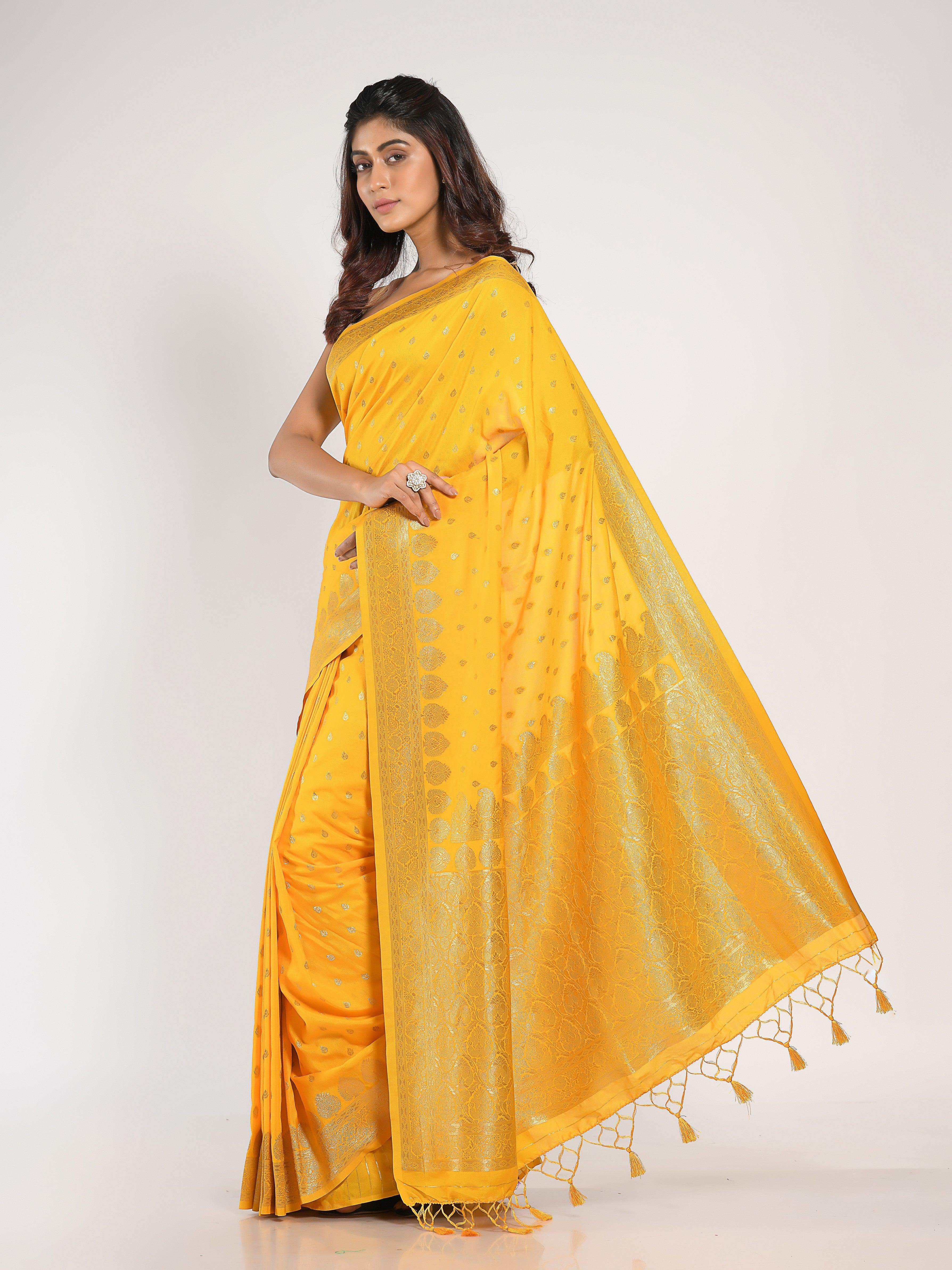 Kavvya Yellow Soft & Lightweight Creamy Silk Weaving Saree - KAVVYA 