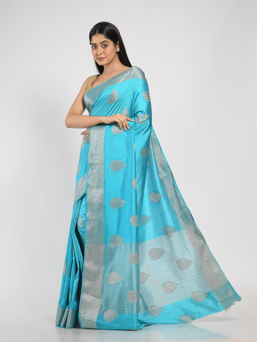 Kavvya Sky Blue Soft & Lightweight Raw Silk Weaving Saree In Anmol /Golden Zari Weaving - KAVVYA 