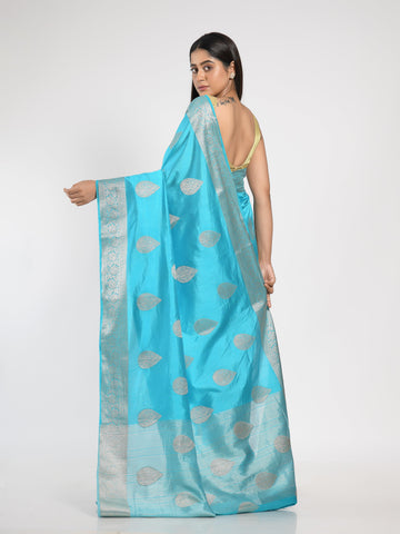 Kavvya Sky Blue Soft & Lightweight Raw Silk Weaving Saree In Anmol /Golden Zari Weaving - KAVVYA 