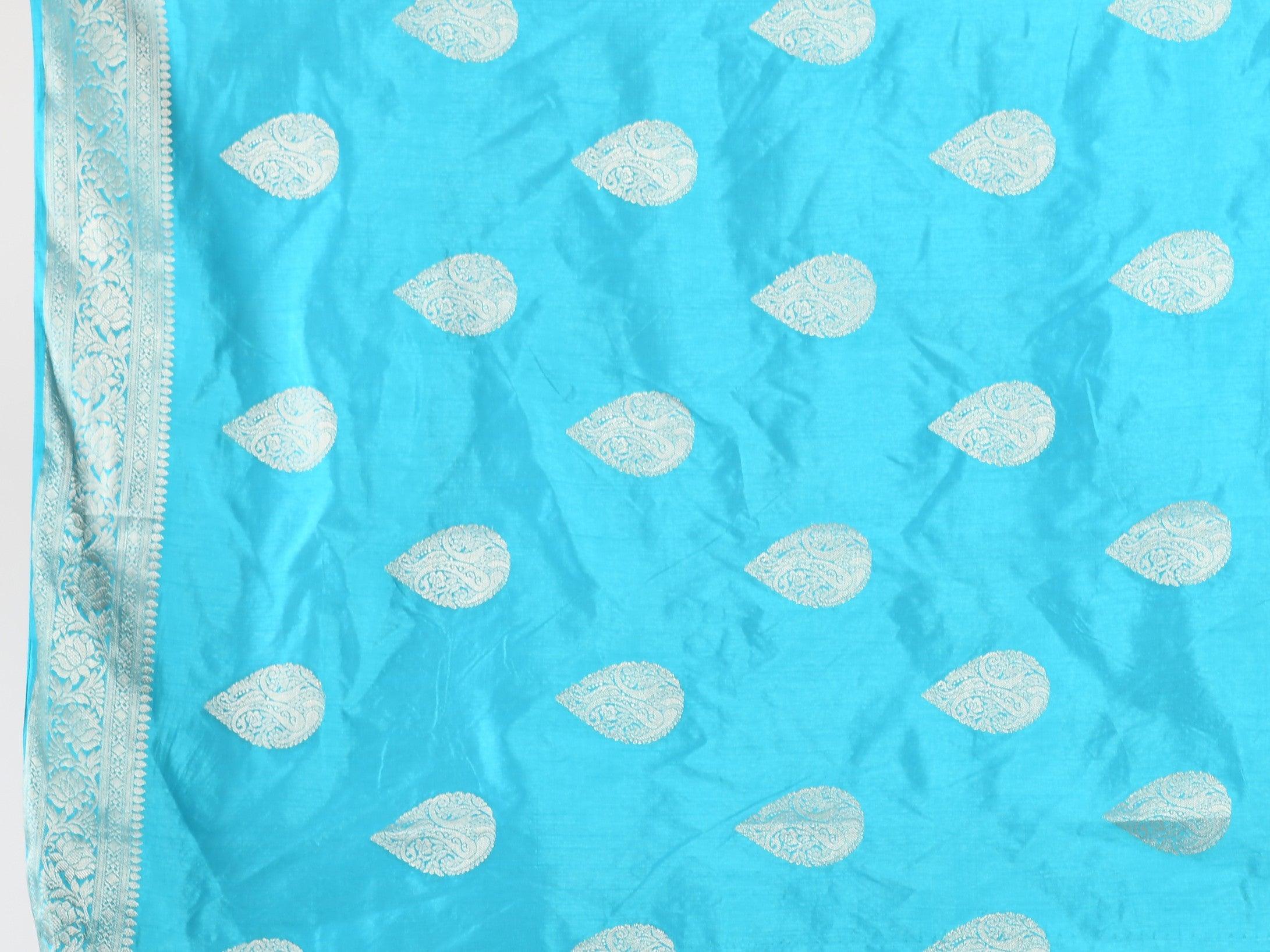 Kavvya Sky Blue Soft & Lightweight Raw Silk Weaving Saree In Anmol /Golden Zari Weaving - KAVVYA 