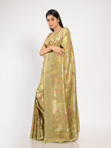 Kavvya Mint Green Soft & Lightweight Weaving Brocade Silk Floral Paithani Saree - KAVVYA 