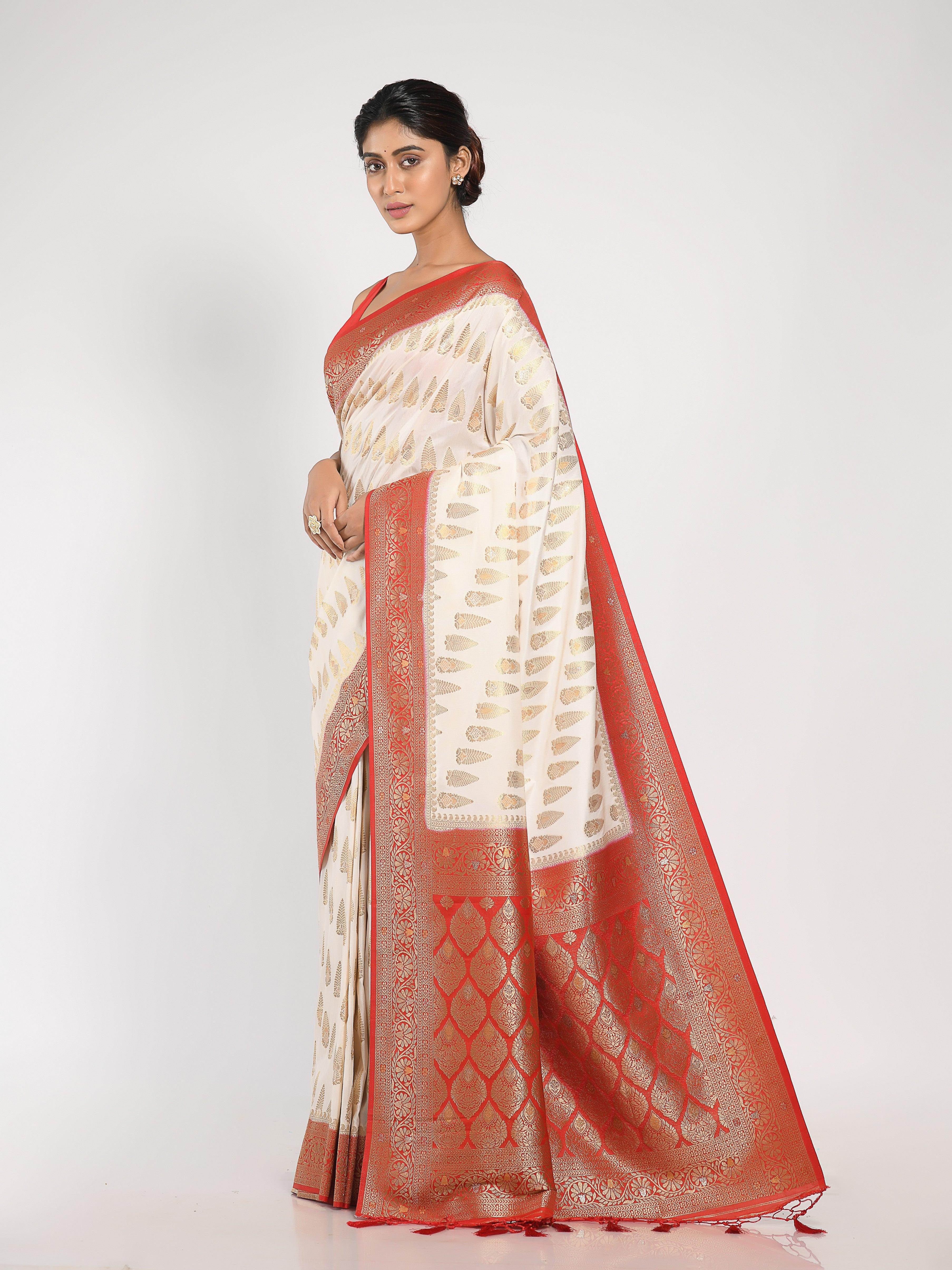 Kavvya White Soft & Lightweight Weaving Raw Silk Saree - KAVVYA 