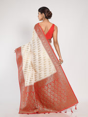 Kavvya White Soft & Lightweight Weaving Raw Silk Saree - KAVVYA 