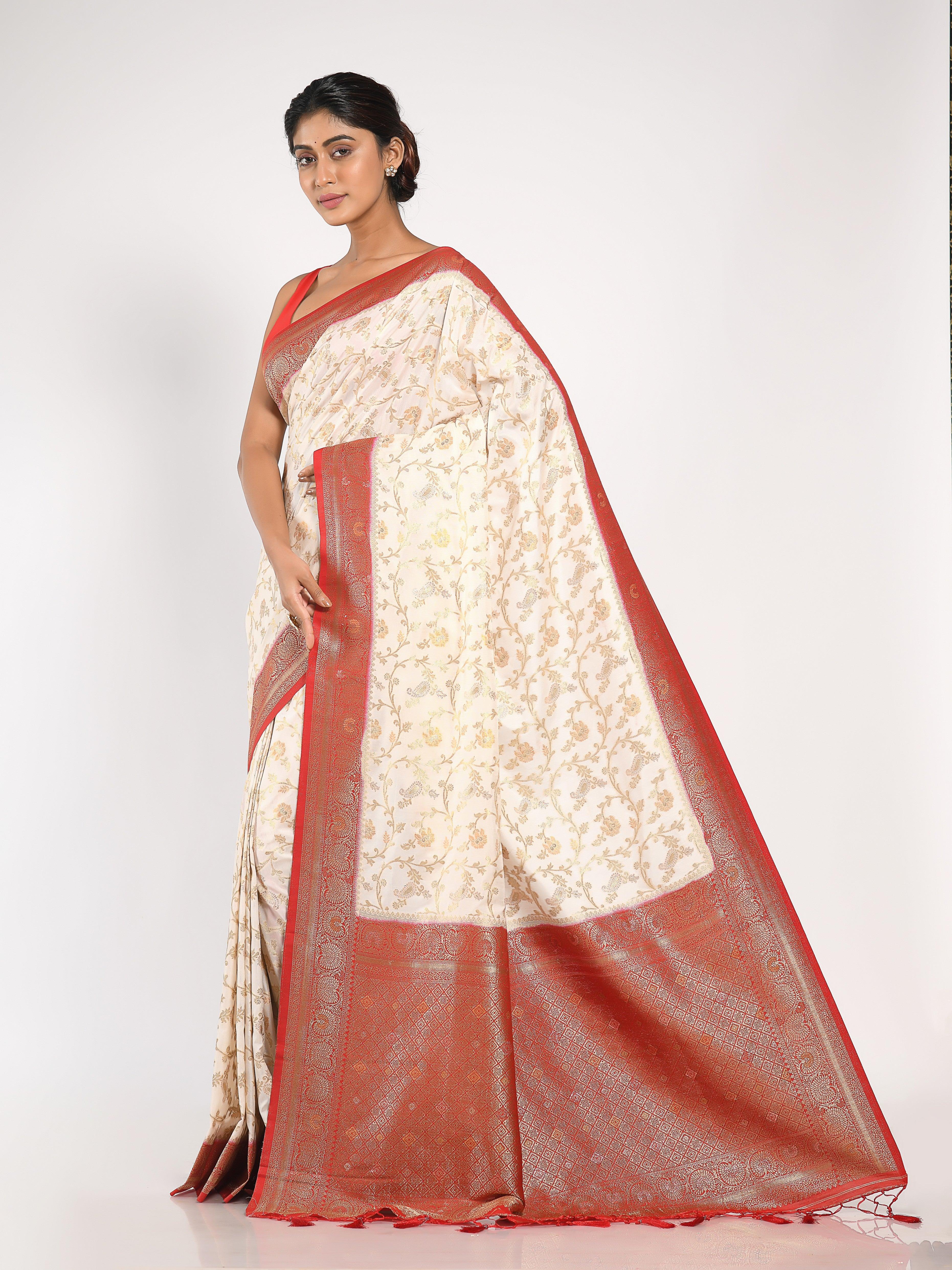 Kavvya White Soft & Lightweight Weaving Raw Silk Saree - KAVVYA 