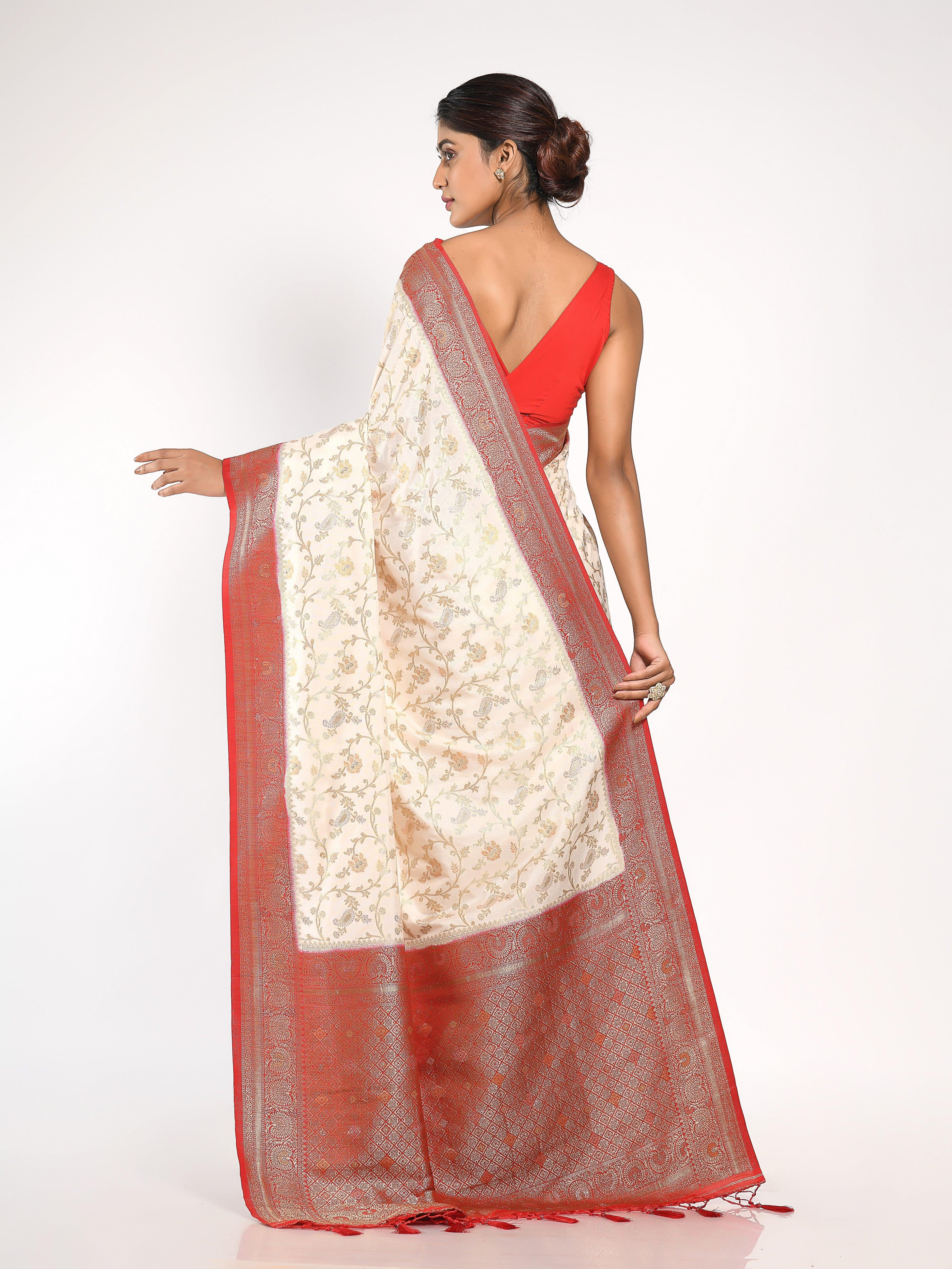 Kavvya White Soft & Lightweight Weaving Raw Silk Saree - KAVVYA 