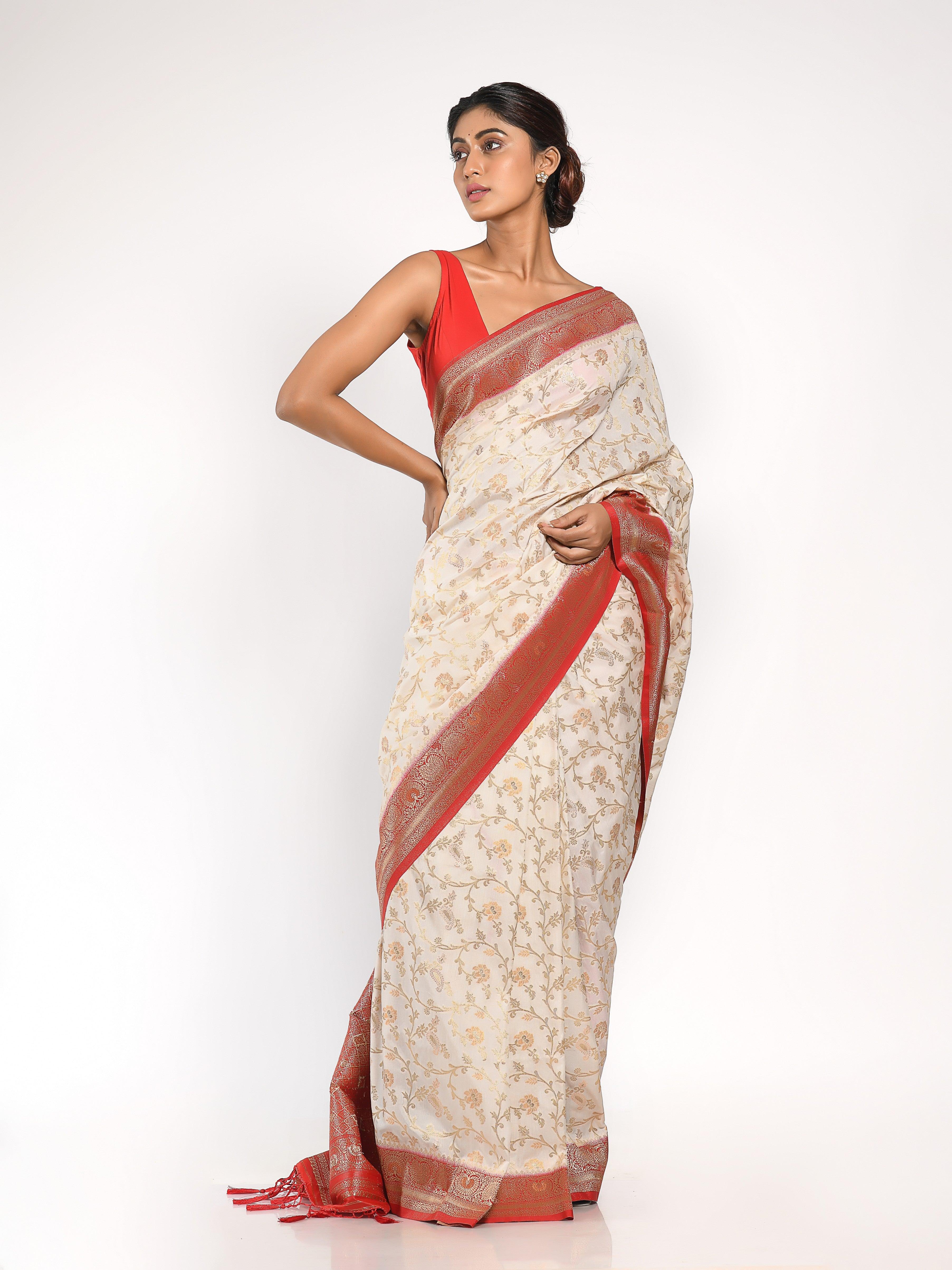 Kavvya White Soft & Lightweight Weaving Raw Silk Saree - KAVVYA 