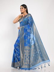 Kavvya Firozi Blue Soft & Lightweight Kora Organza Weaving Silk Saree In Golden Zari & Sequence Weaving On Body - KAVVYA 