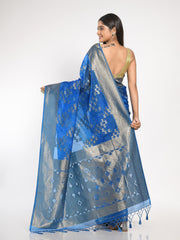 Kavvya Firozi Blue Soft & Lightweight Kora Organza Weaving Silk Saree In Golden Zari & Sequence Weaving On Body - KAVVYA 