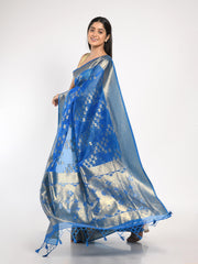 Kavvya Firozi Blue Soft & Lightweight Kora Organza Weaving Silk Saree In Golden Zari & Sequence Weaving On Body - KAVVYA 