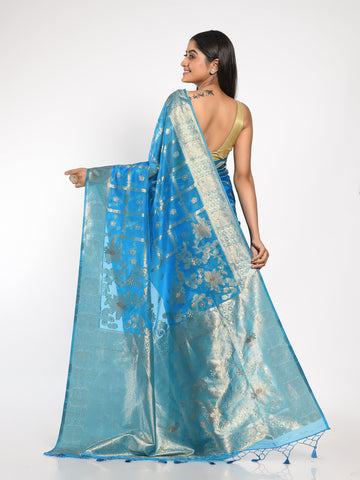 Kavvya Firozi Blue Soft & Lightweight Kora Organza Weaving Silk Saree - KAVVYA 