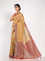 Kavvya Flaxen Yellow Soft & Lighweight Weaving Taspa Silk Saree - KAVVYA 