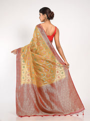 Kavvya Flaxen Yellow Soft & Lighweight Weaving Taspa Silk Saree - KAVVYA 