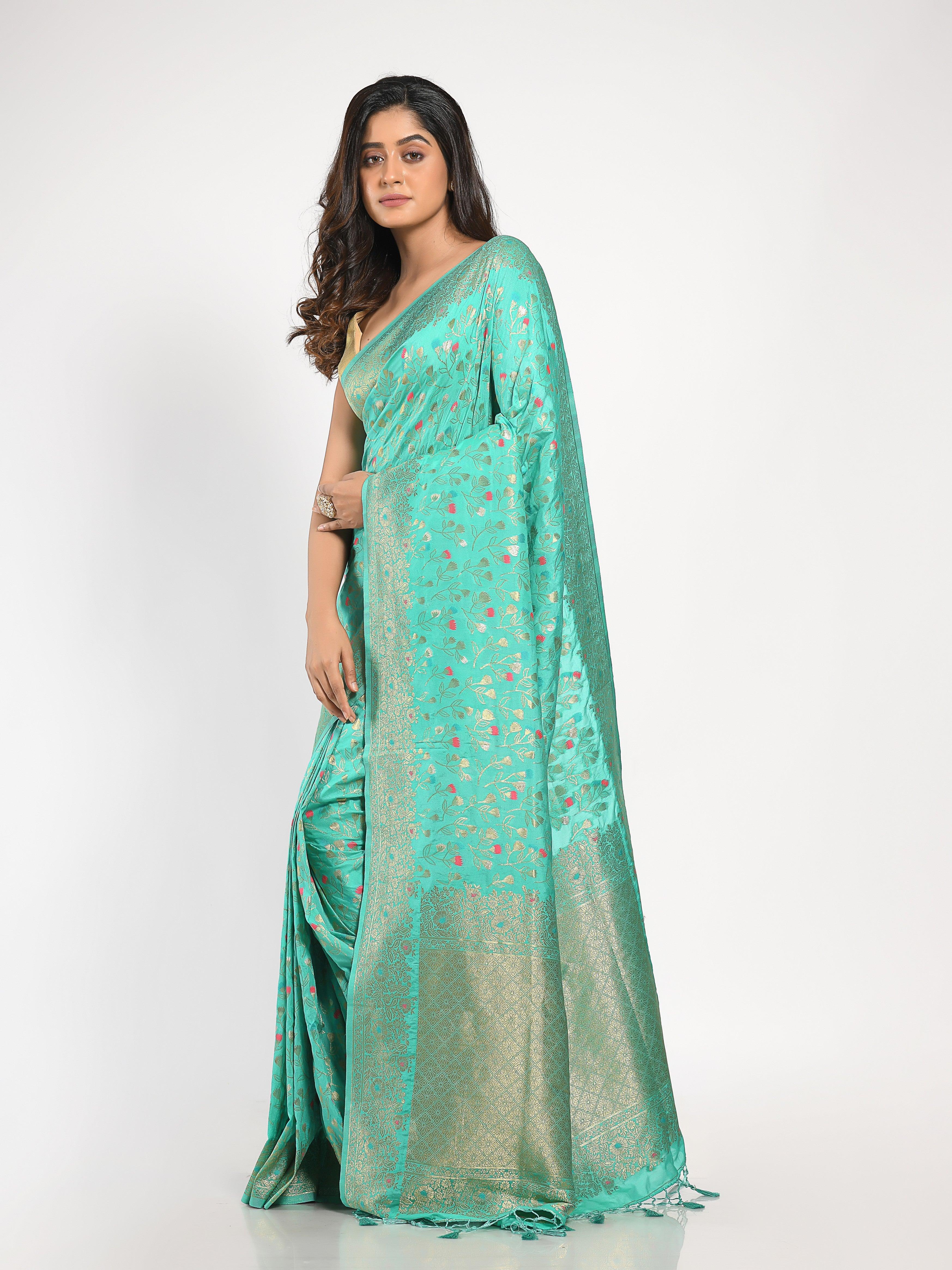 Kavvya Sea Green Soft & Lightweight Weaving Creamy Silk Saree - KAVVYA 