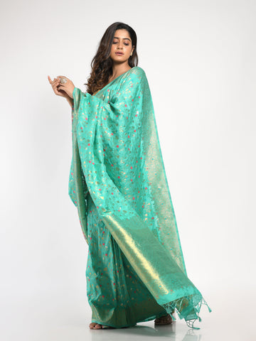 Kavvya Sea Green Soft & Lightweight Weaving Creamy Silk Saree - KAVVYA 