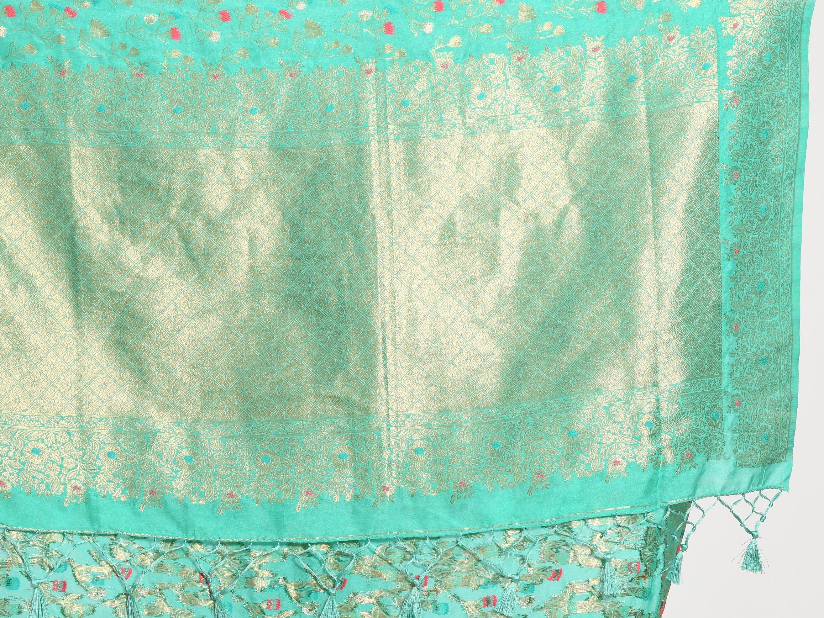 Kavvya Sea Green Soft & Lightweight Weaving Creamy Silk Saree - KAVVYA 