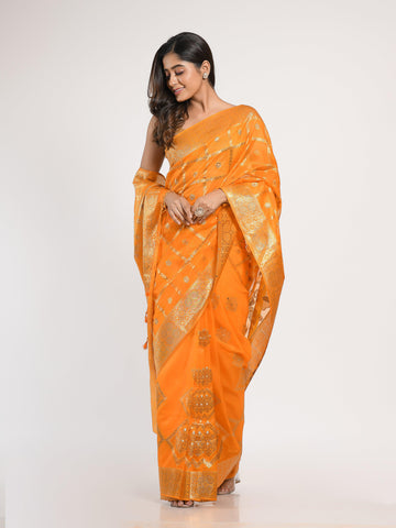 Kavvya Yellow Soft & Lightweight Kora Organza Weaving Silk Saree In Golden & Silver Zari Weaving - KAVVYA 