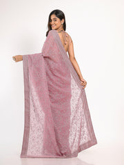 Kavvya Mauve Soft & Lightweight Fancy Shimmer Chiffon Saree In Tone To Tone Resham Embroidery & Same Color Stone Highlights. - KAVVYA 