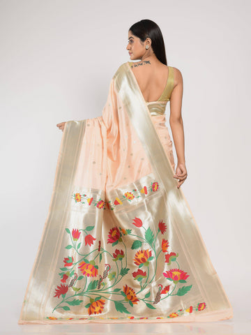 KAVVYA Blush Pink Soft & Lightweight Mulberry Silk Paithani Saree