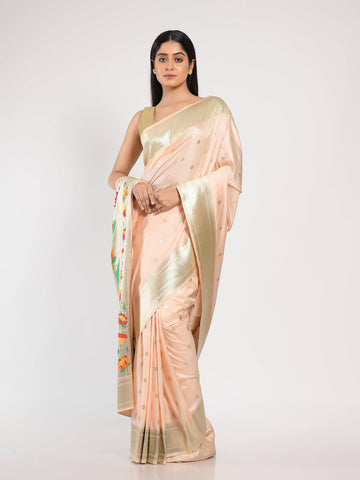 KAVVYA Blush Pink Soft & Lightweight Mulberry Silk Paithani Saree