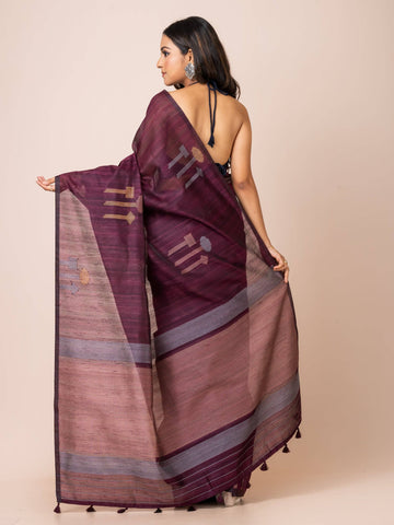 KAVVYA  Soft & lighweight wine color benarsi handloom linen silk saree