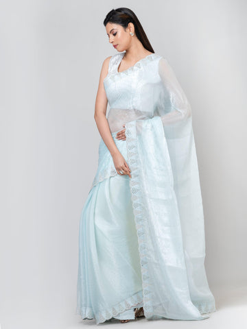 Kavvya Baby Blue Color Fancy Hand Emboidery Saree - KAVVYA 