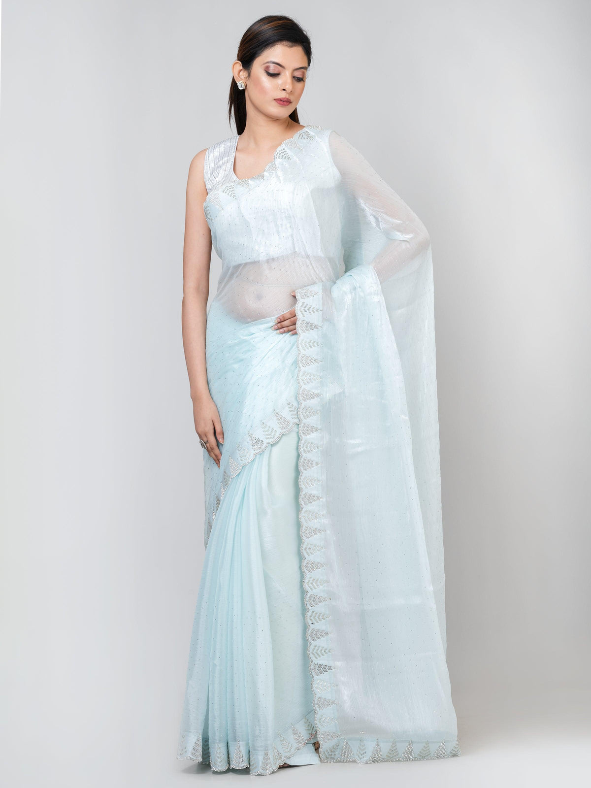 Kavvya Baby Blue Color Fancy Hand Emboidery Saree - KAVVYA 