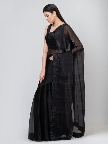 Kavvya Black Color Fancy Hand Emboidery Saree - KAVVYA 