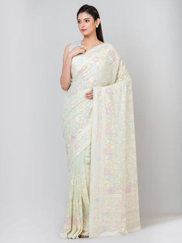 Kavvya Mint Green Color Resham Embroidery Saree - KAVVYA 