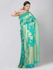 Kavvya Sea Green Soft & Lightweight Banarasi Organza Weaving Silk Saree - KAVVYA 