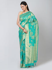 Kavvya Sea Green Soft & Lightweight Banarasi Organza Weaving Silk Saree - KAVVYA 