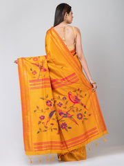 Kavvya Metallic Mustard Yellow Soft & Lightweight Designer Paithani Silk Weaving Saree - KAVVYA 