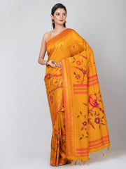 Kavvya Metallic Mustard Yellow Soft & Lightweight Designer Paithani Silk Weaving Saree - KAVVYA 