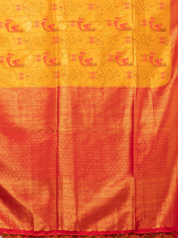 Kavvya Mustard Yellow & Red Soft & Lightweight Banarsi Pashmina Silk Weaving Saree - KAVVYA 