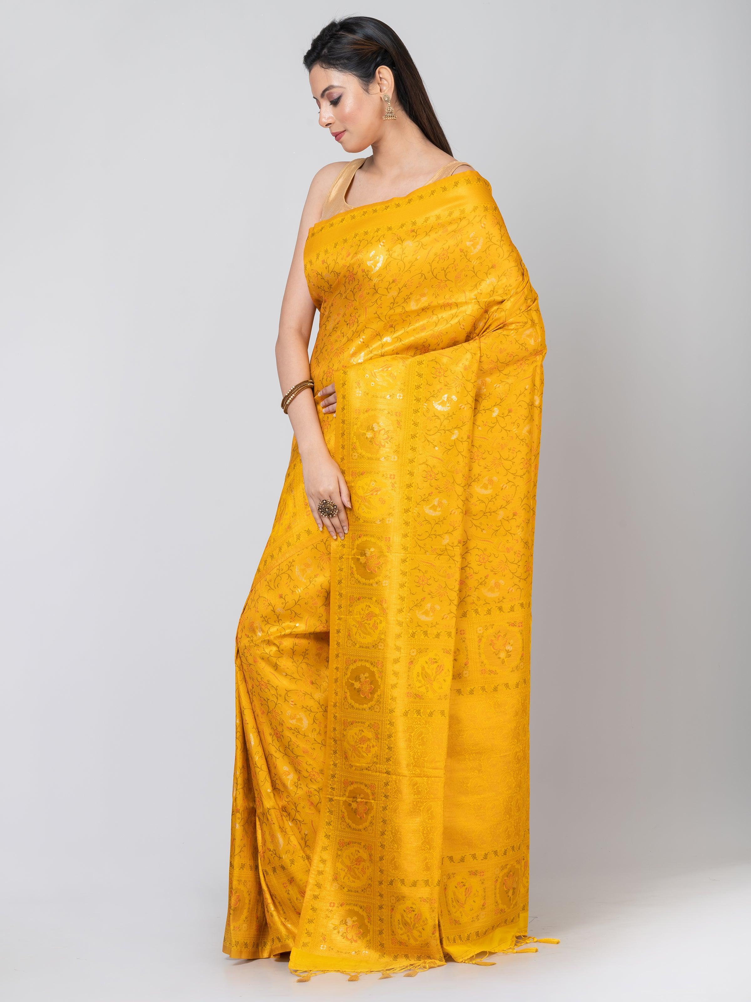 Kavvya Golden Yellow Soft & Lightweight Pashmina Banarasi Weaving Silk Saree - KAVVYA 