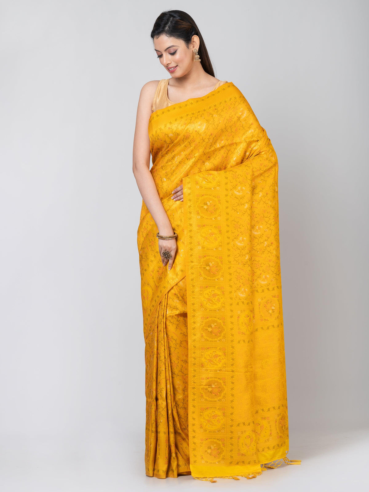 Kavvya Golden Yellow Soft & Lightweight Pashmina Banarasi Weaving Silk Saree - KAVVYA 