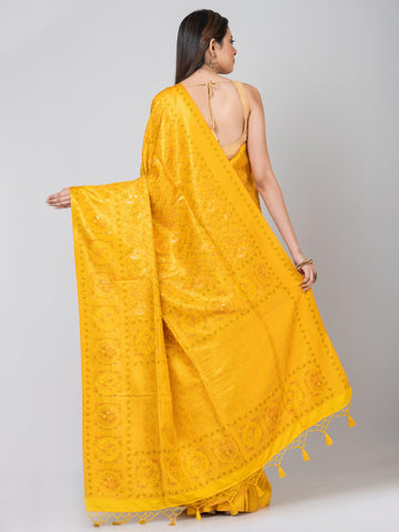 Kavvya Golden Yellow Soft & Lightweight Pashmina Banarasi Weaving Silk Saree - KAVVYA 