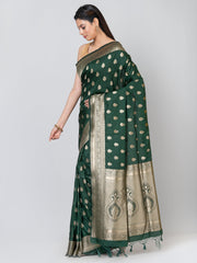 Kavvya Bottle Green Soft & Lightweight Raw Silk Weaving Saree - KAVVYA 