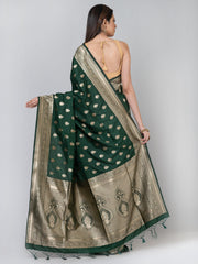 Kavvya Bottle Green Soft & Lightweight Raw Silk Weaving Saree - KAVVYA 