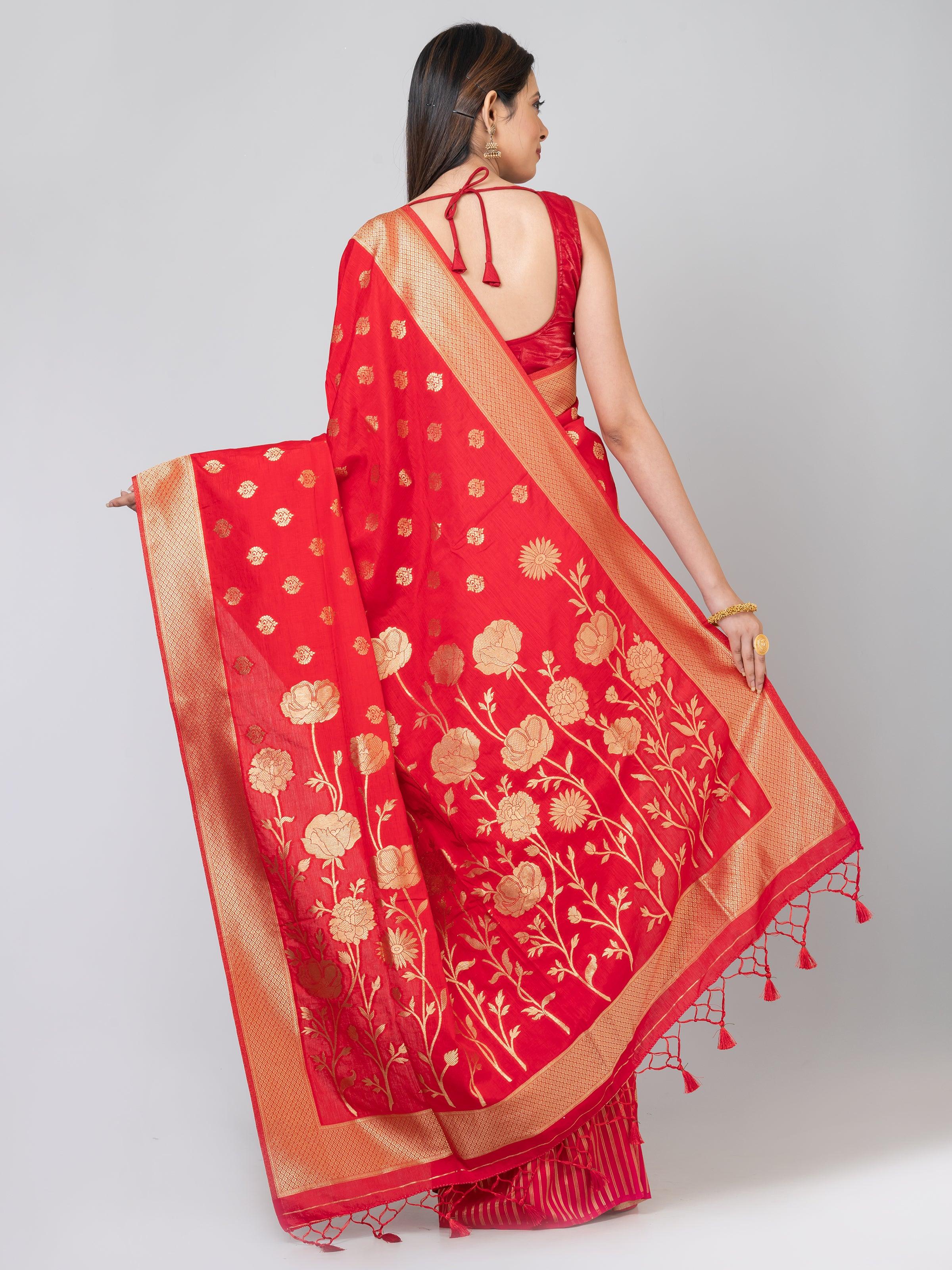 Kavvya Red Soft & Lightweight Muslin Silk Weaving Saree - KAVVYA 