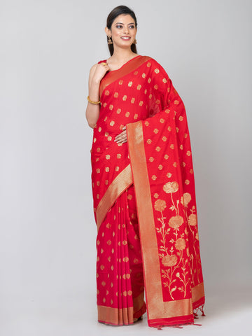 Kavvya Red Soft & Lightweight Muslin Silk Weaving Saree - KAVVYA 