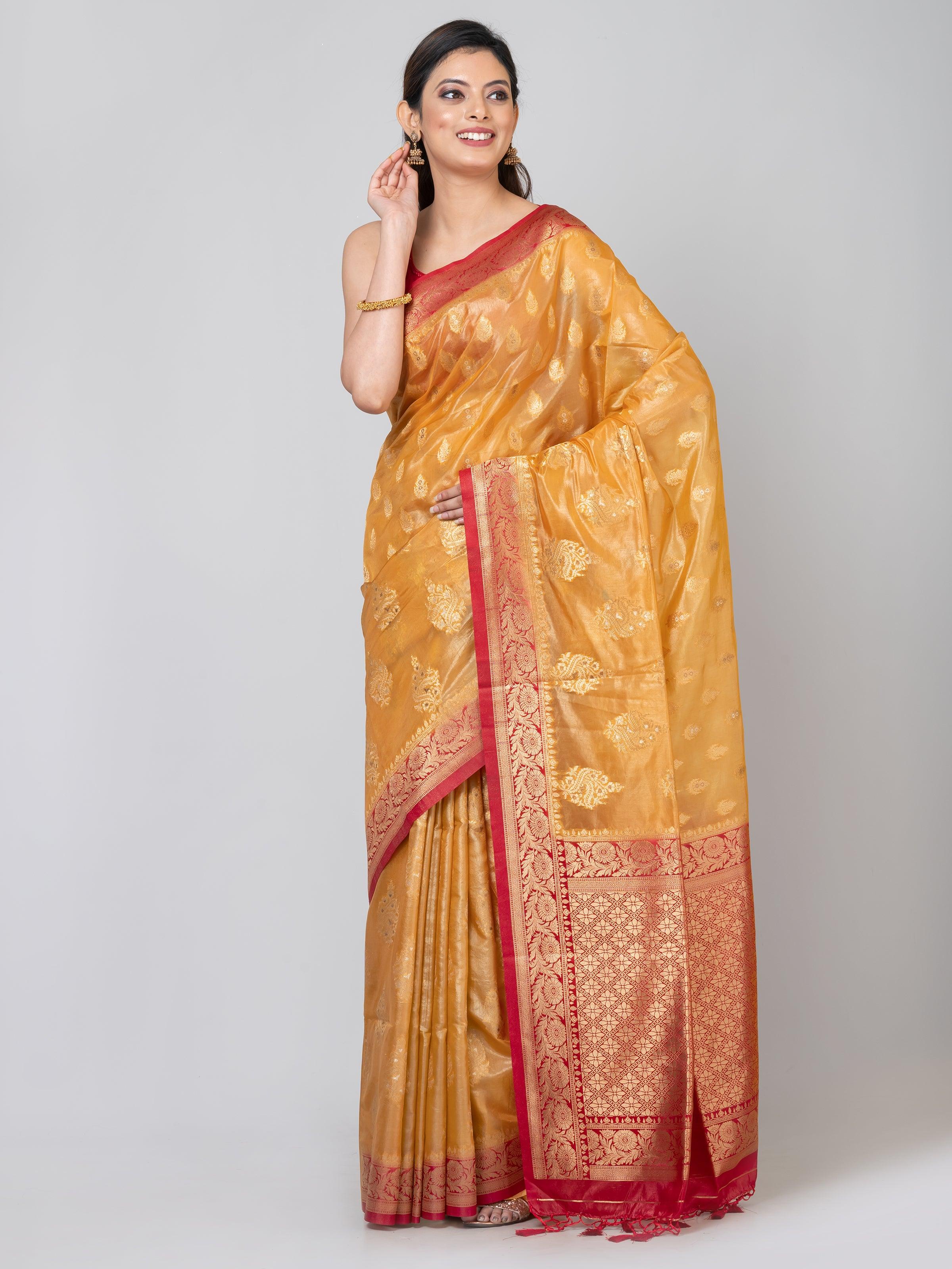 Kavvya Mustard Yellow Soft & Lightweight Benarasi Organza Silk Weaving Saree - KAVVYA 