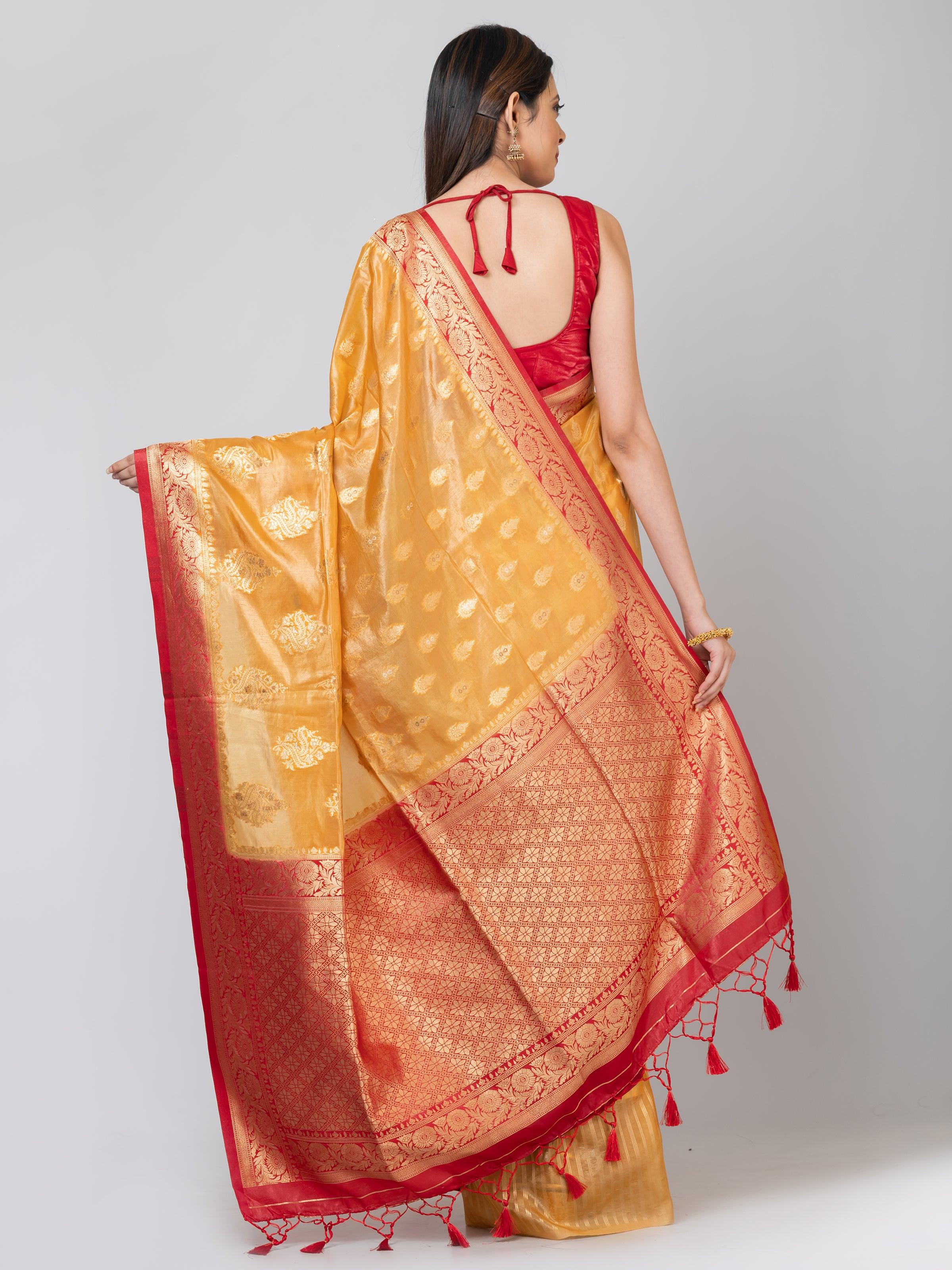 Kavvya Mustard Yellow Soft & Lightweight Benarasi Organza Silk Weaving Saree - KAVVYA 