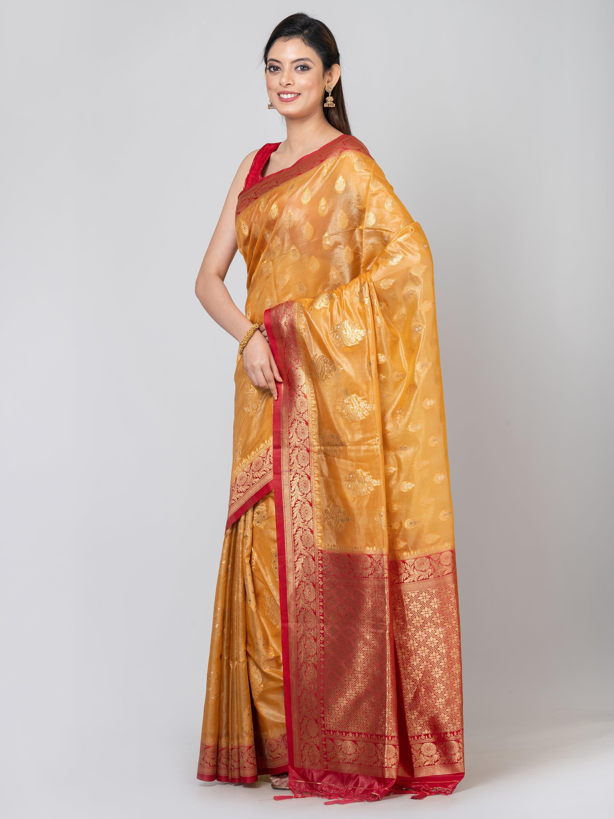 Kavvya Mustard Yellow Soft & Lightweight Benarasi Organza Silk Weaving Saree - KAVVYA 