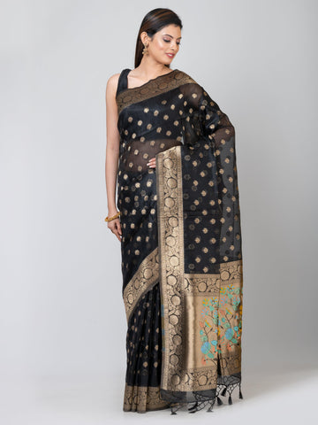 Kavvya Black Soft & Lightweight Benarasi Organza Silk Weaving Saree - KAVVYA 