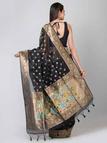 Kavvya Black Soft & Lightweight Benarasi Organza Silk Weaving Saree - KAVVYA 