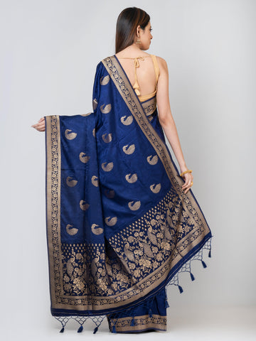 Kavya Soft & Lightweight Indigo Blue Satin Gajji Silk Weaving Saree - KAVVYA 