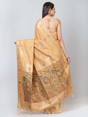 Kavvya Mustard Yellow & Lightweight Tussar Silk Weaving Saree - KAVVYA 