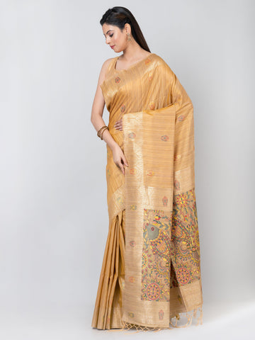 Kavvya Mustard Yellow & Lightweight Tussar Silk Weaving Saree - KAVVYA 