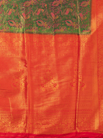 Kavvya Bottle Green & Red Soft & Lightweight Banarasi Pashmina Silk Weaving Saree